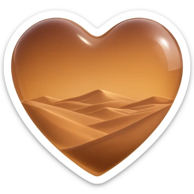 Remove the sun from inside the glass heart, keep only the empty desert sand dunes, realistic glass look, 3D emoji style, with no background sticker