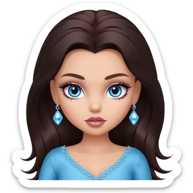 pretty bratz baddie,, pretty crystal blue eyes long darkbrown hair, pretty makeup, long lashes sticker