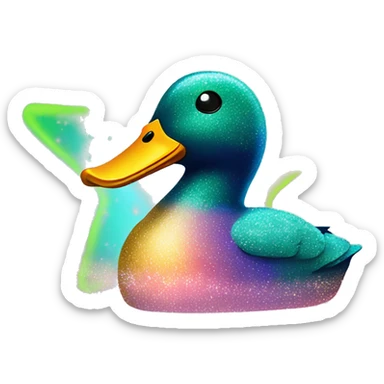 Kawaii neon star glitter mallard duck emoji    sticker