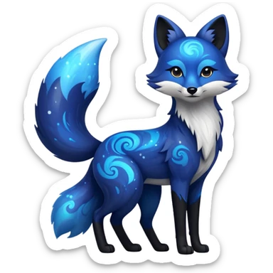 Black fox with blue swirling galaxy/marble pattern standing up sticker