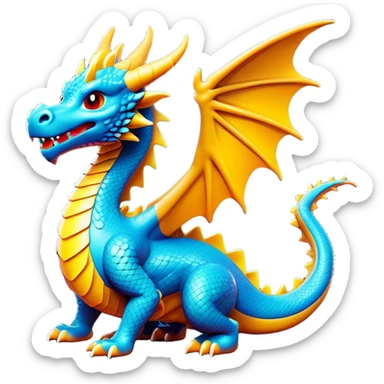 Clash of Clans aesthetic: Cinematic Playful Dragon Emoji, rendered in a 3D vector-style similar to standard emojis with minimal shading and bold, simplified shapes. A compact, isometric dragon with majestic wings and intricately scaled details, softly glowing with a legendary, mythical charm. Simplified yet unmistakably iconic, highly detailed and consistent, glowing with a soft radiant brilliance and high shine. Stylized with a touch of fantastical might and a soft glowing outline, capturing the essence of a mighty dragon with a friendly, playful demeanor! sticker