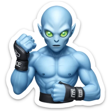 ice alien MMA fighter portrait, head and shoulders only, icy blue skin, frost aura, glowing cold eyes, combat gloves, 3D cartoon, mobile game icon style, clean background, no text, no watermark
 sticker