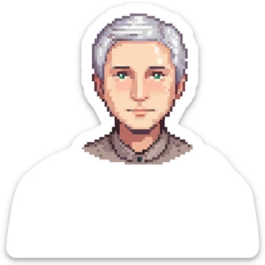 pixel art of a man with short gray hair and a neutral face sticker
