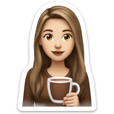 White girl with brown long hair and hot chocolate  sticker