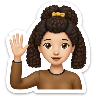 Brown Poodle with ponytail black hair girl say goodbye sticker