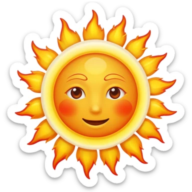 sun emoji, no face, detailed burning surface, solar flares, bright yellow-white, orange and red hues, radiant, simple and round sticker