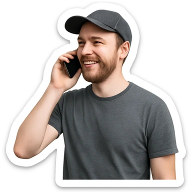 A Caucasian man wearing a cap talking on a mobile phone sticker