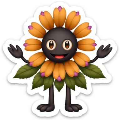 A flower like a monster with arms and legs, the body is a little bit black and the another bit brown sticker