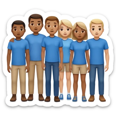 emoji siete personas cuerpo completo hombres y mujeres con camisa azul sticker