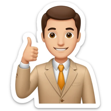Enthusiastic salesman with phone and thumbs up sticker