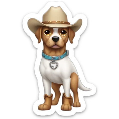 dog in a ghost costume with cowboy boots sticker