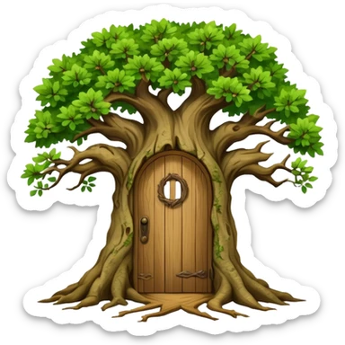 large and old oak tree with door sticker