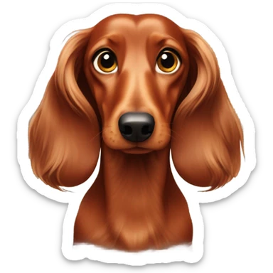 Long haired red dachshund looking in on viewer  sticker