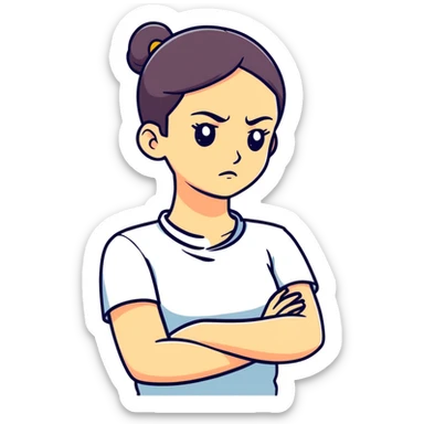 Girl arms crossed holding neck mad sticker