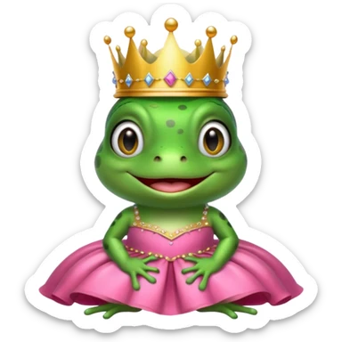 frog with a crown and a pink dress sitting sticker