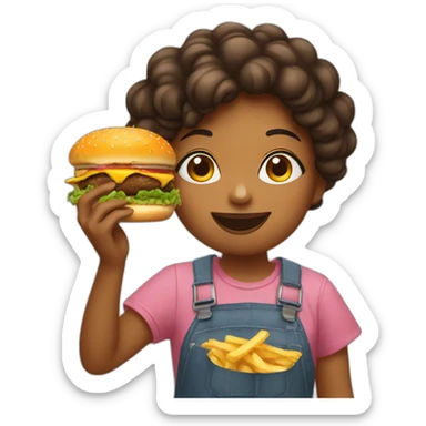 girl eats a burger and takes a selfie sticker
