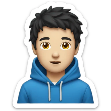 White Kid with black mild hair wearing blue hoodie sticker