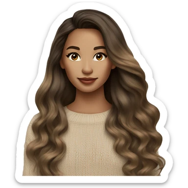 Brunette balayage long hair women beige sweater sticker