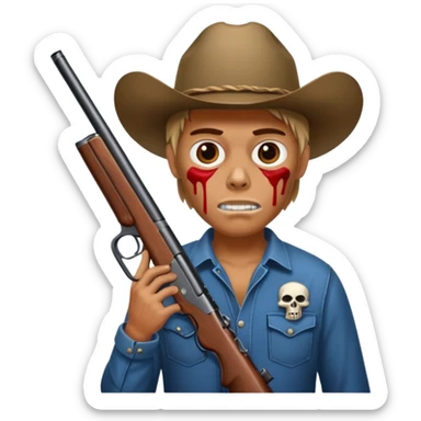 Country hick with a shotgun. From the chest to. In the style of your bleeding skull art sticker