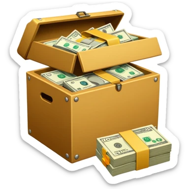 a bunch of preloved stuff in a box, with a small pile of cash notes on the side, indicating that this box is for sale sticker