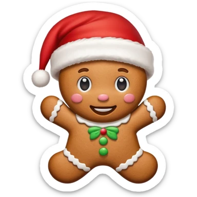 A cute gingerbread cookie with a face and a Santa hat sticker
