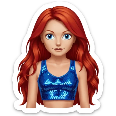 Geri Halliwell with long red hair, blue eyes, red sequin crop top sticker