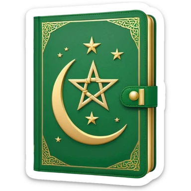 Closed Quran with the Islamic Symbol on it (moon and star) green from left to right sticker