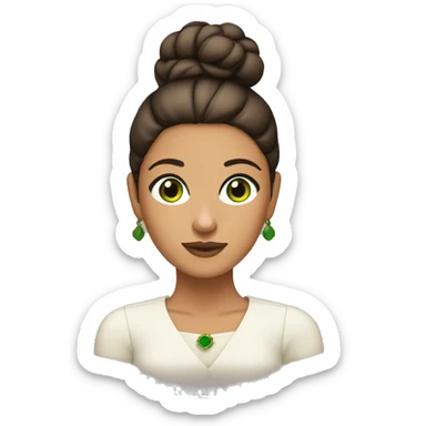 olive skin lady with green eyes and brown bun  sticker
