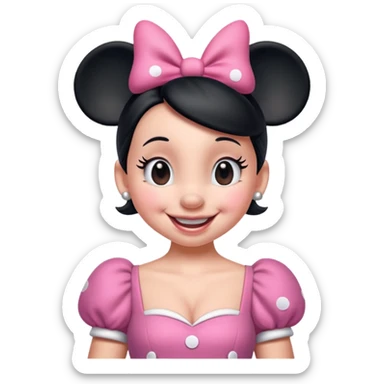 Pink Minnie Mouse, winking, pink dress sticker
