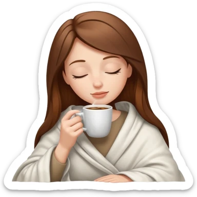 brown-haired white girl inside a blanket sipping coffee eyes closed sticker