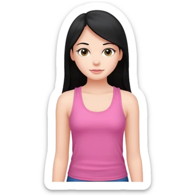 a pretty bratz fair girl with long straight black color hair and pink tank top on sticker
