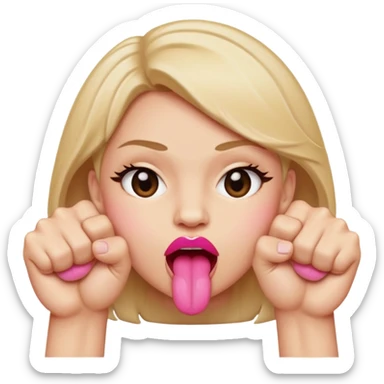 Tongue out face with two fists stacked on top of eachother below the face sticker