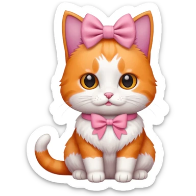 Pinkorangewhite cute cat in bow sit sticker