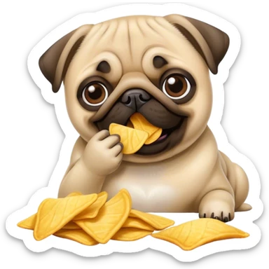 Pug eating chips sticker