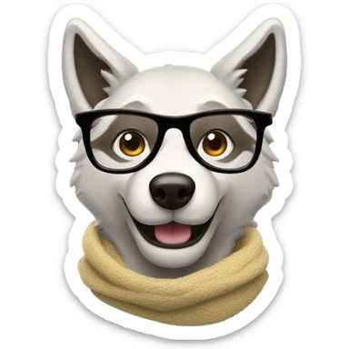 happy wolf person wearing a scarf and glasses sticker