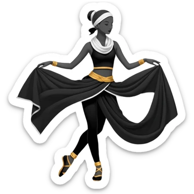 Minimalistic flat vector icon, iOS style, thin black contour on white background. Silhouette of a dancer with scarf or hip belt. Clean, no text, no shadows sticker