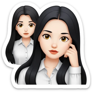 The beautiful girl with black long hair with white skin wearing white shirt sticker