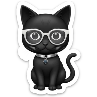 black cat full body wearing white glasses with square modern frames sticker