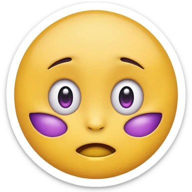 classic round yellow emoji face, iOS/Apple-style, anime meltdown expression, upper half shaded with purple, small blank eyes, subtle frown, cute and emoji-like sticker