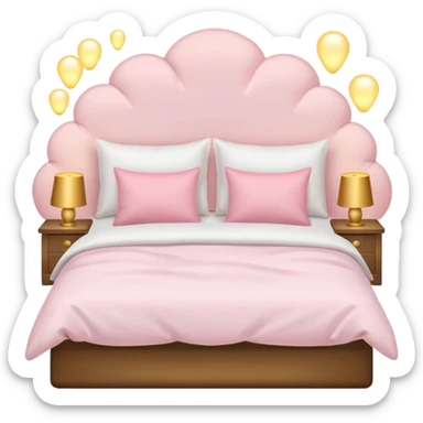 White bed with pastel pink pillows and golden lights sticker