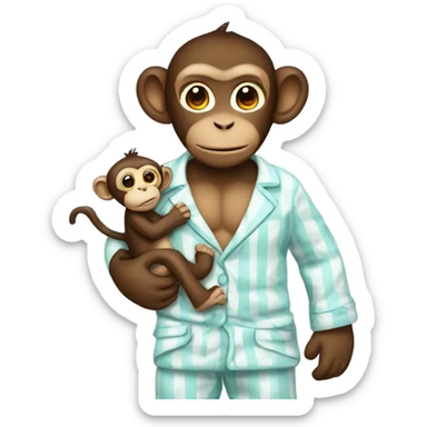 Monkey in pajamas holding teddy bear sticker