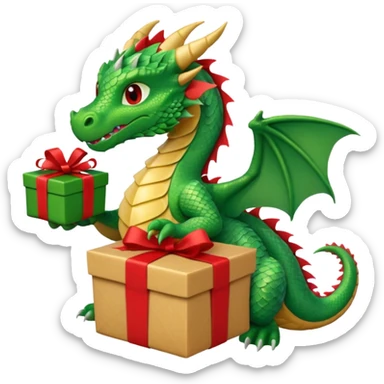 a dragon is holding a gift sticker