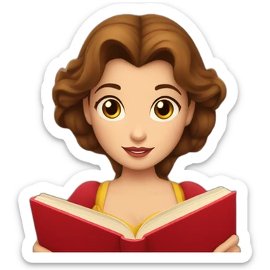 Princess Belle reading a book with red coloured cover sticker