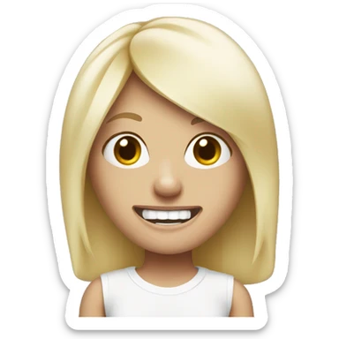 white blond girl with big teeth, bandage around the head sticker