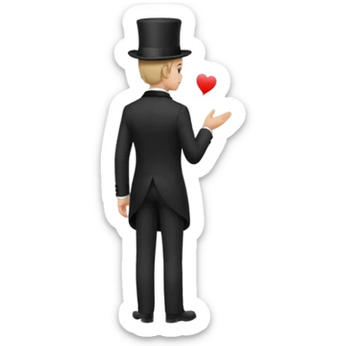 Classic 1800s man in formal attire and top hat, full body, standing, facing away, back view, emoji style sticker