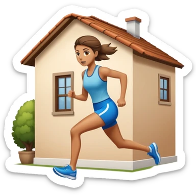 Woman running very fast out of house sticker
