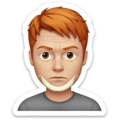 The 🤨 raised eyebrow emoji but with short ginger hair (a man) sticker