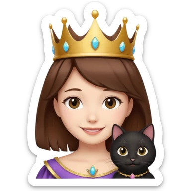 queen black cat kawaii brown hair girl sticker