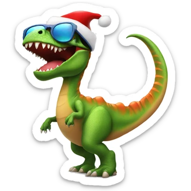 Dancing dinosaur wearing a Santa hat in sunglasses sticker