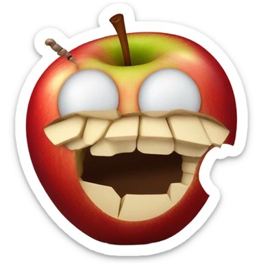Red apple with little worm poking out of hole sticker